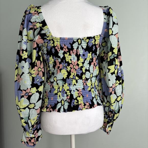 Free People Top blouse Women's Small Cottage Core Floral Elastic Bodice fitted - Picture 4 of 12